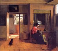 Pieter de Hooch - A Mother and Child with Its Head in Her Lap